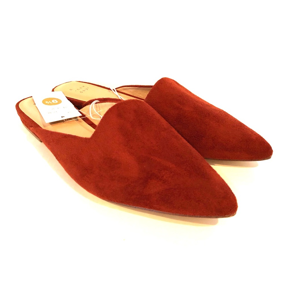 Red Faux Leather Mule Slip On Casual Heeled Flat